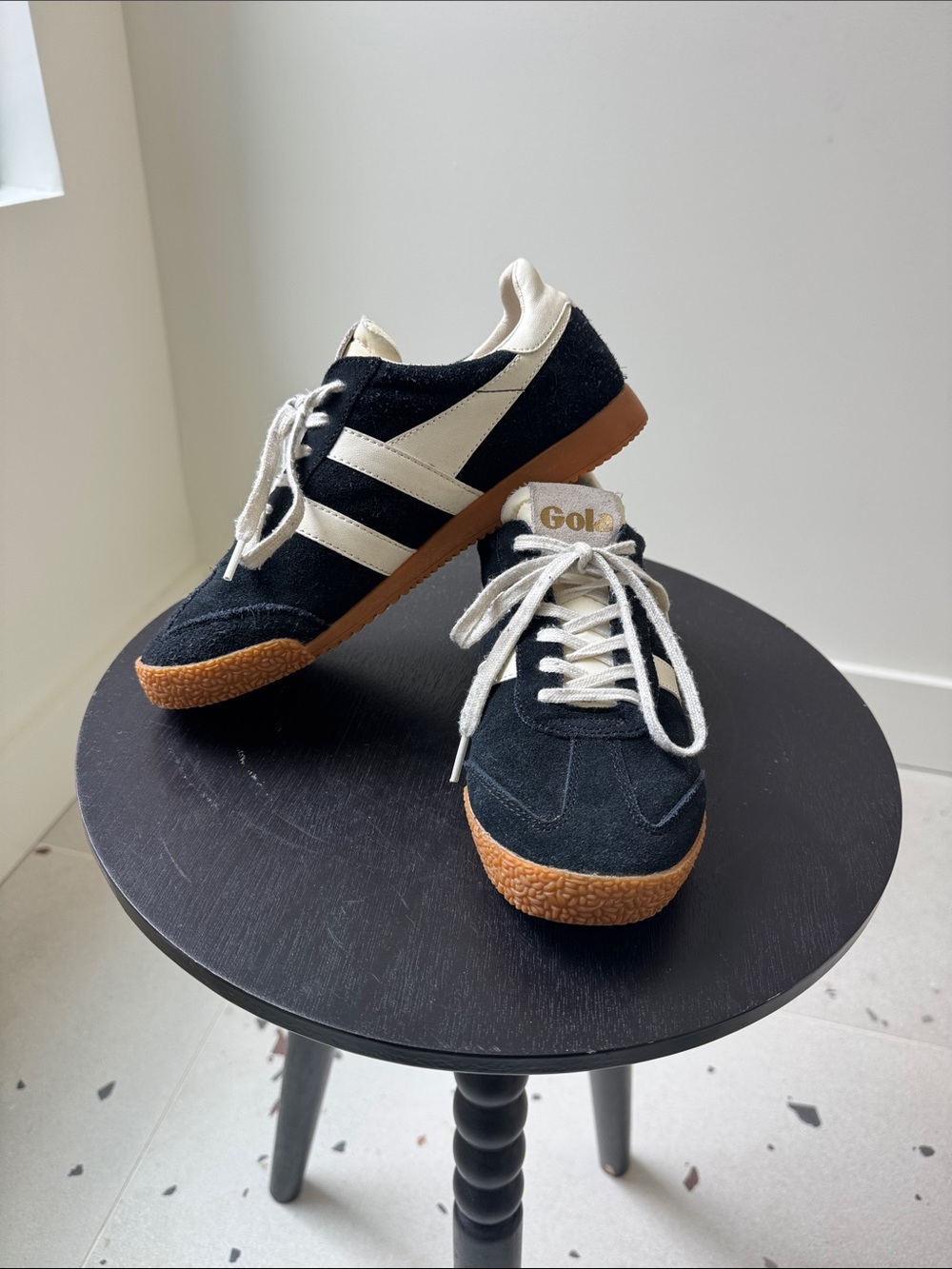 Gola Black Suede Sneakers with Cream Accents and Gum Sole
